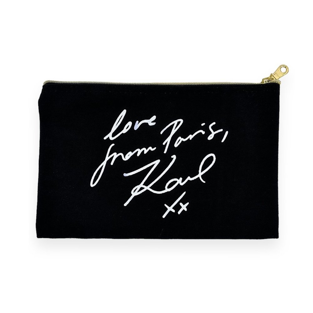 NWOT Karl Lagerfeld Black "Love From Paris" Leather Pouch